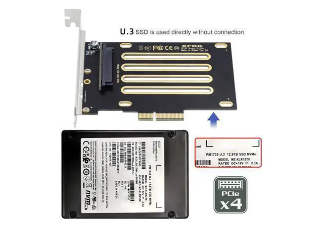 Alt view image 7 of 7 - Vszerda PCI-E 4.0 x4 Lane PCI Express Host to U.3 U3 Kit SFF-8639 SSD Adapter for Motherboard Compatible with PM1735 NVMe PCIe SSD