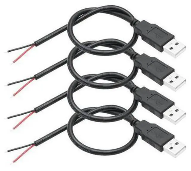 Main image of Vszerda 4Pcs USB A Male to 2 Pin Bare Wire 11inch, 20AWG 5V/5A 2 Pin Pigtail Open End Power Cord, for USB Equipment Installed or Replace Repair DIY Cable