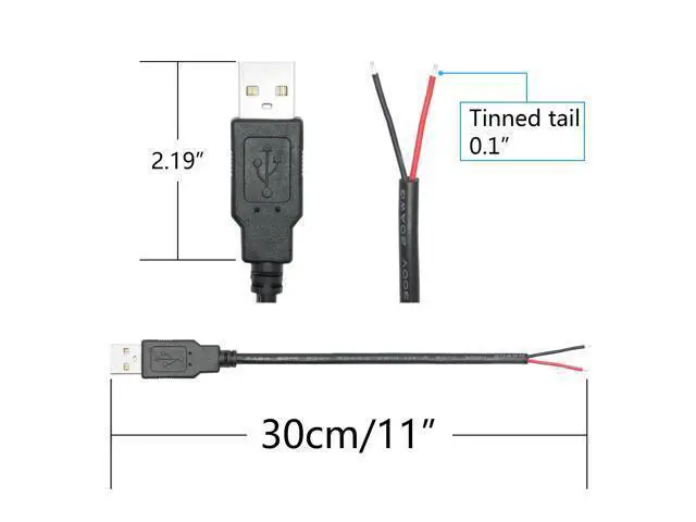 Alt view image 7 of 7 - Vszerda 4Pcs USB A Male to 2 Pin Bare Wire 11inch, 20AWG 5V/5A 2 Pin Pigtail Open End Power Cord, for USB Equipment Installed or Replace Repair DIY Cable