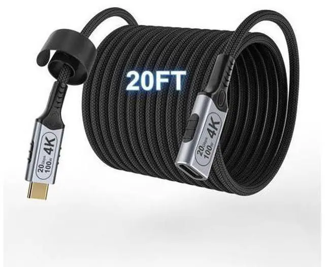 Main image of USB c Braided Data Extension Cable 20ft/6M, USB c Extension Cable 20 gbps Data Transfer/100W Fast Charging/Video Output at 4K@60Hz for Monitor,USB Male to usbc-c Female Cable