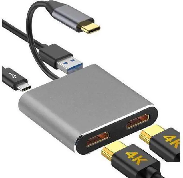 Main image of Vszerda USB C to Dual HDMI Adapter, USB-C Hub Multiport Adapter with 4K USB 3.0 PD 100W, Support 2 HDMI Splitter Display for MacBook, iPhone 16/15, Laptop, Google Phone, Samsung Galaxy