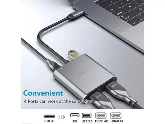 Alt view image 2 of 6 - Vszerda USB C to Dual HDMI Adapter, USB-C Hub Multiport Adapter with 4K USB 3.0 PD 100W, Support 2 HDMI Splitter Display for MacBook, iPhone 16/15, Laptop, Google Phone, Samsung Galaxy