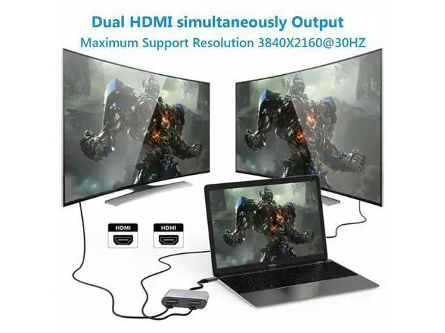 Alt view image 3 of 6 - Vszerda USB C to Dual HDMI Adapter, USB-C Hub Multiport Adapter with 4K USB 3.0 PD 100W, Support 2 HDMI Splitter Display for MacBook, iPhone 16/15, Laptop, Google Phone, Samsung Galaxy