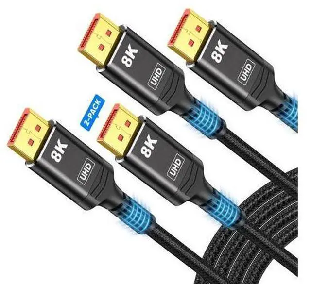 Main image of Vszerda 8K 4K DisplayPort Cable 1.4, 2-Pack 6.6FT DP Cord ( 8K@60Hz, 4K@144Hz, 2K@240Hz/165Hz), 32.4Gbps High Speed Display Port Cable for Gaming Monitor, HDR/FreeSync/G-Sync, Black