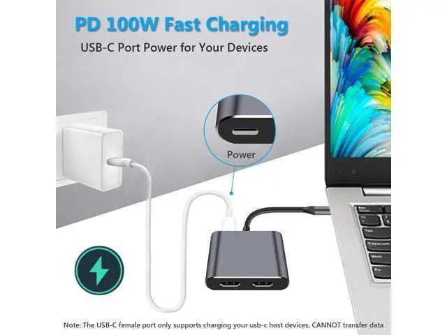 Alt view image 4 of 6 - Vszerda USB C to Dual HDMI Adapter, USB-C Hub Multiport Adapter with 4K USB 3.0 PD 100W, Support 2 HDMI Splitter Display for MacBook, iPhone 16/15, Laptop, Google Phone, Samsung Galaxy