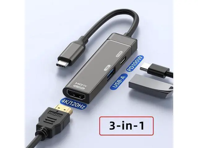 Alt view image 4 of 7 - Vszerda USB-C Type-C to HDMI Multiport Adapter 4K@120hz USB 3.0 OTG Converter HDTV with Female PD 100W Power Port
