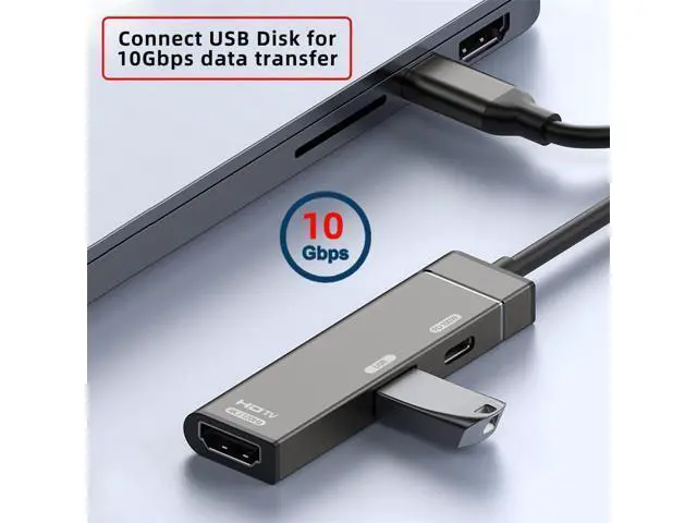 Alt view image 5 of 7 - Vszerda USB-C Type-C to HDMI Multiport Adapter 4K@120hz USB 3.0 OTG Converter HDTV with Female PD 100W Power Port