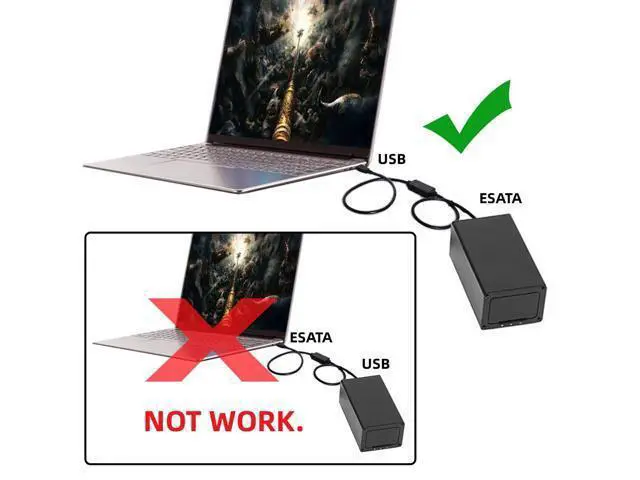 Alt view image 2 of 7 - Vszerda USB-C Type-C to Power Over eSATA DC5V Adapter USB3.0 to HDD/SSD/ODD eSATAp Converter 3.3FT/1M