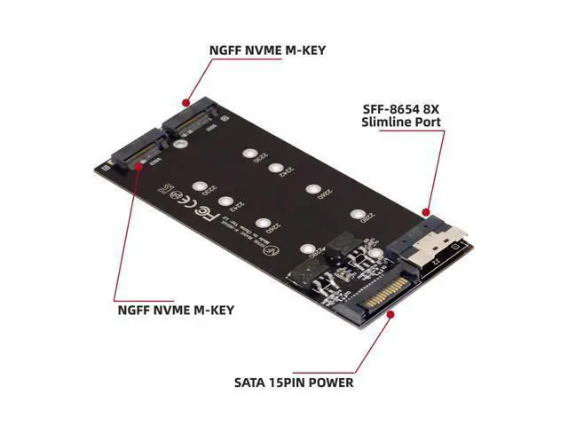 Alt view image 5 of 7 - Vszerda Dual 2X NVME M.2 AHCI to Slimline PCIE Express 3.0 4.0 SFF-8654 8X Raid Card VROC Raid0 Hyper Adapter