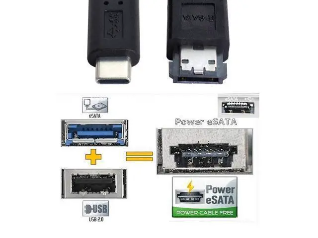 Alt view image 4 of 7 - Vszerda USB-C Type-C to Power Over eSATA DC5V Adapter USB3.0 to HDD/SSD/ODD eSATAp Converter 3.3FT/1M