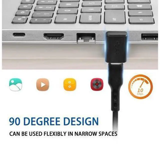 Alt view image 2 of 7 - Vszerda 90°USB 3.1 to USB C Adapter USB A Male to Type C Female Right Angle Coupler 10Gbps OTG Data Transfer Connector for Smartphone Laptop Tablet, Black, 5 Pcs