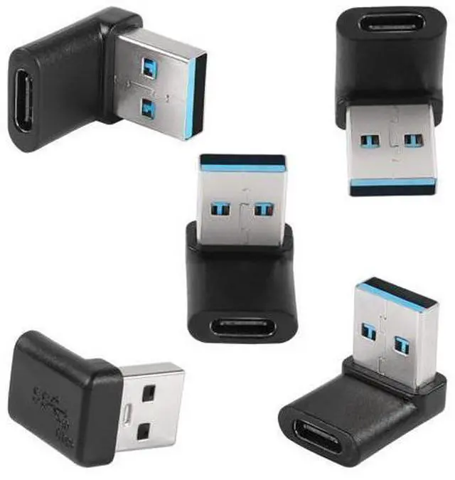 Main image of Vszerda 90°USB 3.1 to USB C Adapter USB A Male to Type C Female Right Angle Coupler 10Gbps OTG Data Transfer Connector for Smartphone Laptop Tablet, Black, 5 Pcs