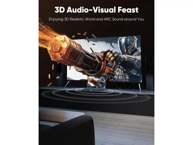 Alt view image 7 of 7 - Vszerda HDMI Cable 10 FT 4K@60Hz HDR Braided HDMI 2.0 Cord, High Speed with Ethernet/ARC, Ultra HD, 2K, 1080P, 3D, HDCP 2.2, Compatible for PS-5/4/ 3/ HDTV/Monitor/Projector/Streaming Media