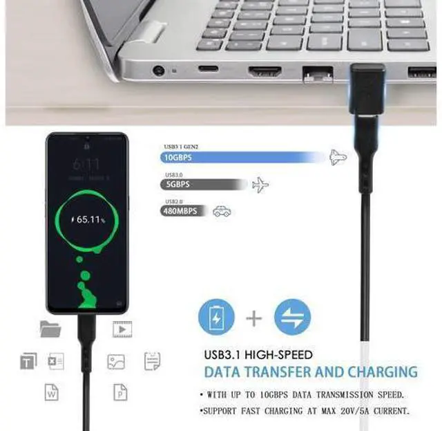 Alt view image 3 of 7 - Vszerda 90°USB 3.1 to USB C Adapter USB A Male to Type C Female Right Angle Coupler 10Gbps OTG Data Transfer Connector for Smartphone Laptop Tablet, Black, 5 Pcs