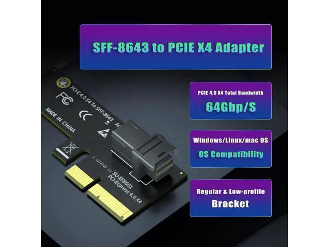 Alt view image 2 of 7 - Vszerda SF01 SFF-8643(Mini-SAS HD) to PCIE 4.0 X4 Adapter Card, Regular and Low-profible Bracket