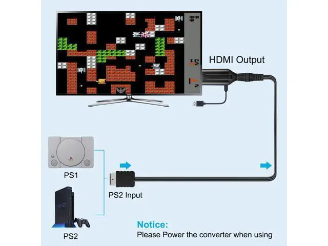 Alt view image 4 of 7 - Vszerda HDMI Cable for PlayStation 2 & PlayStation 1 Console (PS2 & PS1), PS1/PS2 to HDMI Adapter with True RGB Signal Output PlayStation 1 Adapter Sony PS2 HDMI Converter