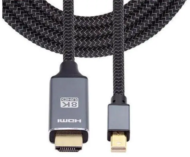 Main image of Vszerda Mini DisplayPort 1.4 Source to HDMI 2.0 Display 5.9ft Cable 8K 60hz UHD 4K Aluminum Shell, Nylon Braided Mini-DP to HDMI Male Compatible with Monitor Projector