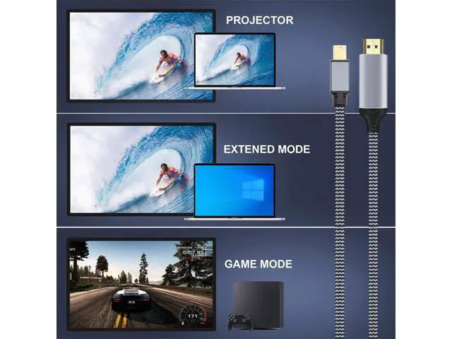 Alt view image 7 of 7 - Vszerda Mini DisplayPort 1.4 Source to HDMI 2.0 Display 5.9ft Cable 8K 60hz UHD 4K Aluminum Shell, Nylon Braided Mini-DP to HDMI Male Compatible with Monitor Projector