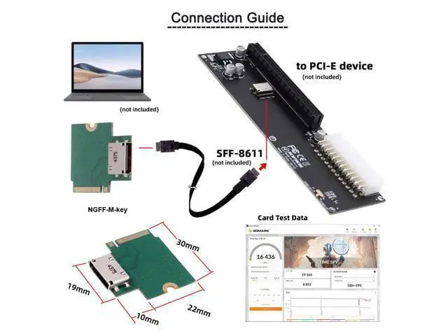 Alt view image 6 of 7 - Vszerda 2230 PCI-E4.0 M.2 M-Key Male to Oculink SFF-8612 SFF-8611 Host Angled Type 90 Degree Adapter for NVME U.2 SSD eGPU External Graphics Card