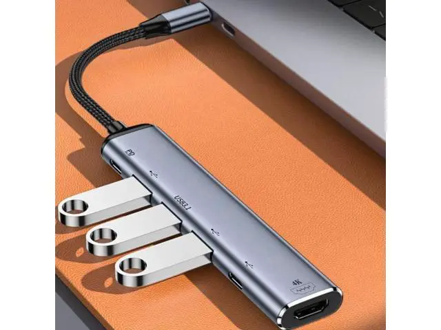 Alt view image 3 of 7 - Vszerda Type C USB3.1 USB-C to HDMI 4K Dual USB 3.0 HUB Converter HDTV Multiport Adapter 60hz with Female 100W PD Power Port