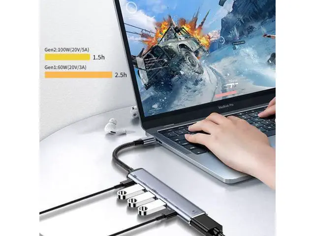 Alt view image 4 of 7 - Vszerda Type C USB3.1 USB-C to HDMI 4K Dual USB 3.0 HUB Converter HDTV Multiport Adapter 60hz with Female 100W PD Power Port