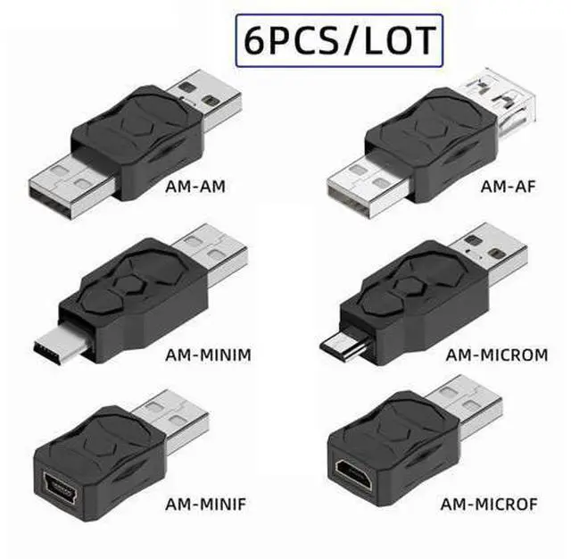 Alt view image 2 of 7 - Vszerda Type-A Micro USB 2.0 Mini USB 5Pin Male to Female Extension Adapter, Support Charging and Data Sync, Black, Pack of 6pcs
