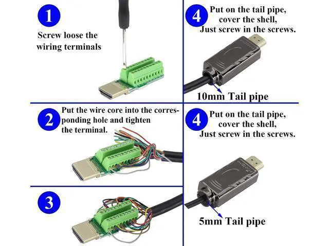 Alt view image 5 of 7 - Vszerda HDMI Solderless Head Screw Terminal Adapter, HDMI Male Solderless Module Plug Junction Box HD Cable Connector Signal Module with Metal Shell Adapter.(Metal Shell)(2Pack/Male