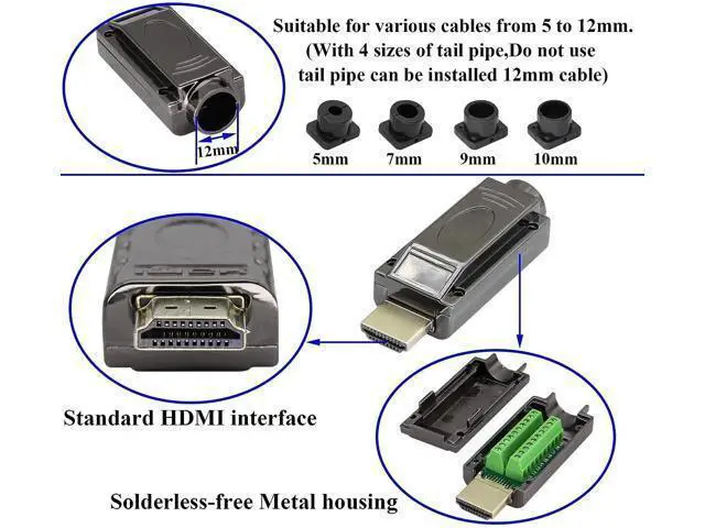 Alt view image 6 of 7 - Vszerda HDMI Solderless Head Screw Terminal Adapter, HDMI Male Solderless Module Plug Junction Box HD Cable Connector Signal Module with Metal Shell Adapter.(Metal Shell)(2Pack/Male