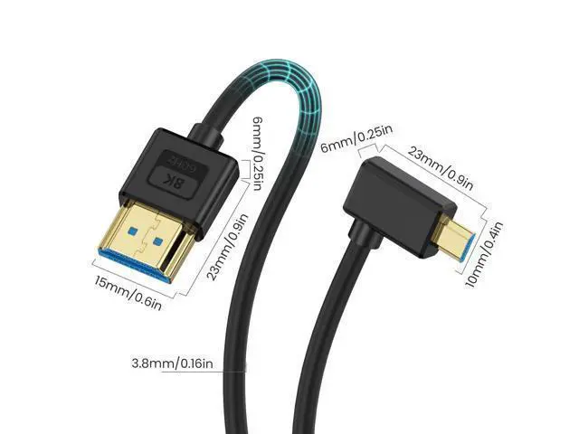Alt view image 2 of 7 - Vszerda Short Micro HDMI to HDMI Cable 1ft, 90 Degree Left Angle, 48Gbps, 8K@60Hz, 4K@120Hz, Ultra Slim & Flexible, Compatible with Camera, Camcorder, Tablet, Monitor, HDTV