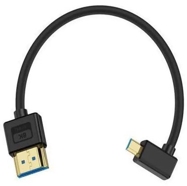 Main image of Vszerda Short Micro HDMI to HDMI Cable 1ft, 90 Degree Left Angle, 48Gbps, 8K@60Hz, 4K@120Hz, Ultra Slim & Flexible, Compatible with Camera, Camcorder, Tablet, Monitor, HDTV