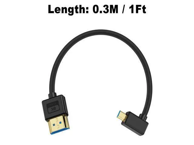 Alt view image 7 of 7 - Vszerda Short Micro HDMI to HDMI Cable 1ft, 90 Degree Left Angle, 48Gbps, 8K@60Hz, 4K@120Hz, Ultra Slim & Flexible, Compatible with Camera, Camcorder, Tablet, Monitor, HDTV