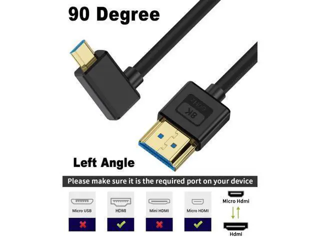 Alt view image 5 of 7 - Vszerda Short Micro HDMI to HDMI Cable 1ft, 90 Degree Left Angle, 48Gbps, 8K@60Hz, 4K@120Hz, Ultra Slim & Flexible, Compatible with Camera, Camcorder, Tablet, Monitor, HDTV