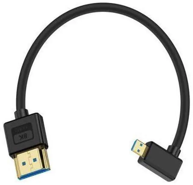 Main image of Vszerda Micro HDMI to HDMI Cable 1ft, 48Gbps, 8K@60Hz, 4K@120Hz, Right Angle 90 Degree, Ultra Thin & Short & Flexible, Compatible with Camera, Camcorder, Tablet, Monitor, HDTV