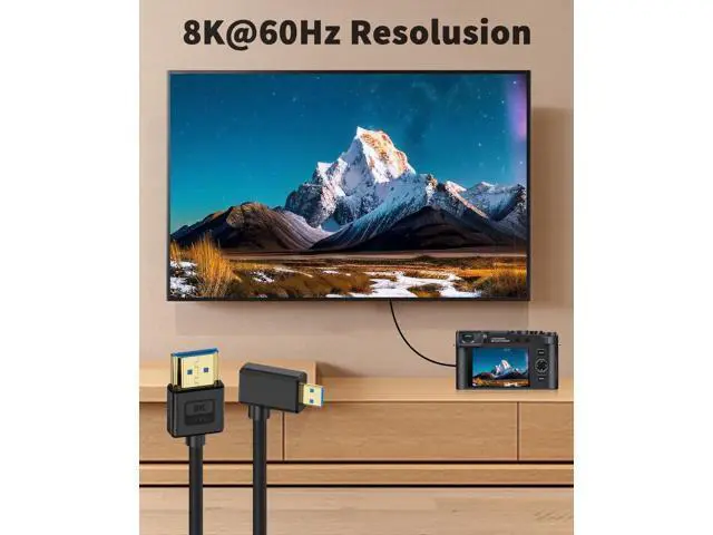 Alt view image 4 of 7 - Vszerda Micro HDMI to HDMI Cable 1ft, 48Gbps, 8K@60Hz, 4K@120Hz, Right Angle 90 Degree, Ultra Thin & Short & Flexible, Compatible with Camera, Camcorder, Tablet, Monitor, HDTV