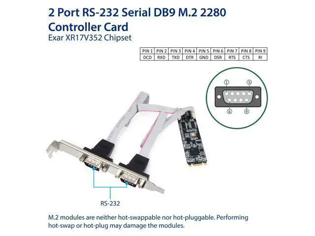 Alt view image 2 of 5 - Vszerda 2 Port RS-232 DB9 Serial M.2 B+M Key Controller Card SI-ADA15069