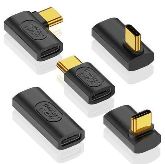 Main image of Vszerda USB C Right Angle Adapter, 90 Degree USB C Adapter 240W PD, 40Gbps, 8K@60Hz Right Angle Type C to Type C Extension Connector for Thunderbolt 4, Steam Deck, Laptop, Smart Phone, 5-Pack