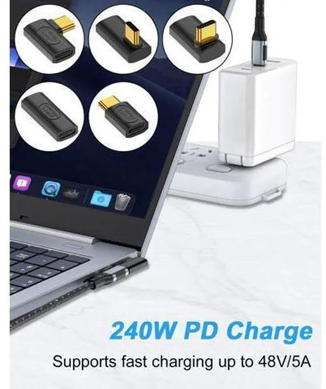 Alt view image 2 of 7 - Vszerda USB C Right Angle Adapter, 90 Degree USB C Adapter 240W PD, 40Gbps, 8K@60Hz Right Angle Type C to Type C Extension Connector for Thunderbolt 4, Steam Deck, Laptop, Smart Phone, 5-Pack