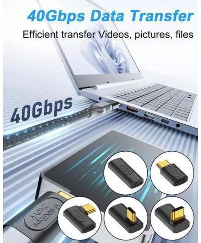 Alt view image 3 of 7 - Vszerda USB C Right Angle Adapter, 90 Degree USB C Adapter 240W PD, 40Gbps, 8K@60Hz Right Angle Type C to Type C Extension Connector for Thunderbolt 4, Steam Deck, Laptop, Smart Phone, 5-Pack
