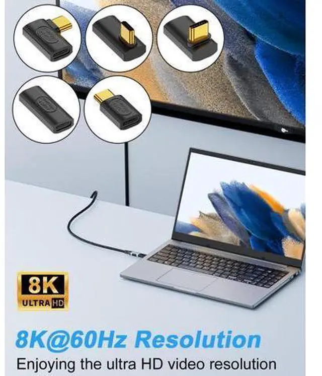 Alt view image 4 of 7 - Vszerda USB C Right Angle Adapter, 90 Degree USB C Adapter 240W PD, 40Gbps, 8K@60Hz Right Angle Type C to Type C Extension Connector for Thunderbolt 4, Steam Deck, Laptop, Smart Phone, 5-Pack