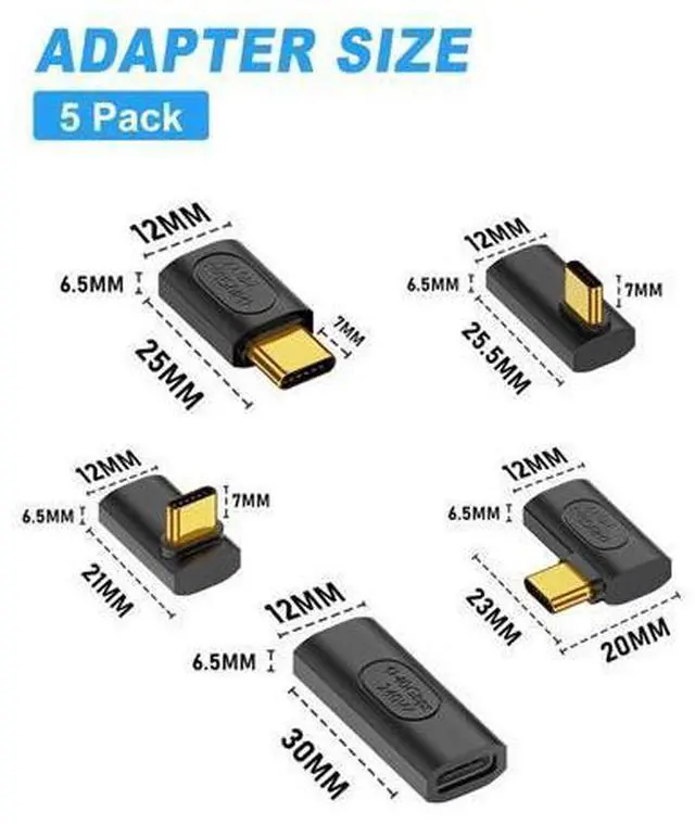 Alt view image 6 of 7 - Vszerda USB C Right Angle Adapter, 90 Degree USB C Adapter 240W PD, 40Gbps, 8K@60Hz Right Angle Type C to Type C Extension Connector for Thunderbolt 4, Steam Deck, Laptop, Smart Phone, 5-Pack