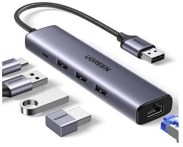 Main image of UGREEN USB to Ethernet Adapter, 5 in 1 USB Hub with Ethernet, Plug and Play, Multiport Network Adapter with 3 USB 3.0 Port, Gigabit RJ45, USB-C Power Port Compatible for Laptop MacBook XPS Windows 11