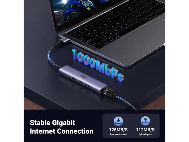 Alt view image 3 of 7 - UGREEN USB to Ethernet Adapter, 5 in 1 USB Hub with Ethernet, Plug and Play, Multiport Network Adapter with 3 USB 3.0 Port, Gigabit RJ45, USB-C Power Port Compatible for Laptop MacBook XPS Windows 11