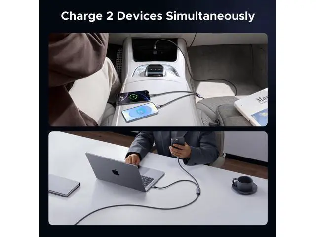Alt view image 3 of 7 - UGREEN 140W USB C Cable, 6.6FT 2-in-1 USB C to USB C Cable, Fast Charging for iPhone 17/17 Pro Max/16/15 Series, Galaxy S25/S24/S23 Series, MacBook Air/Pro, iPad Pro/Air, Steam Deck, and More