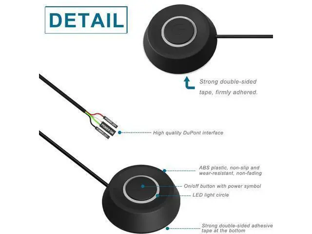 Alt view image 6 of 7 - Vszerda PC Power Button External HDD Push Computer Host Round LED Button On/Off Desktop Remote PC Computer Case Power Switch(Black+White) with 2m Cables for Motherboard Boot
