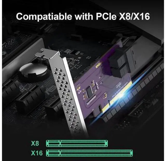 Alt view image 3 of 6 - Vszerda PCIe 3.0 x8 to Dual SFF-8643 U.2 NVMe Adapter, Bifurcation Required for (2) U.2 SSDs, Supports Windows/Linux/ESXi, RAID/Server/Storage Upgrade