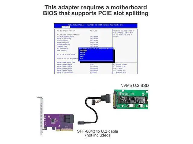 Alt view image 4 of 6 - Vszerda PCIe 3.0 x8 to Dual SFF-8643 U.2 NVMe Adapter, Bifurcation Required for (2) U.2 SSDs, Supports Windows/Linux/ESXi, RAID/Server/Storage Upgrade