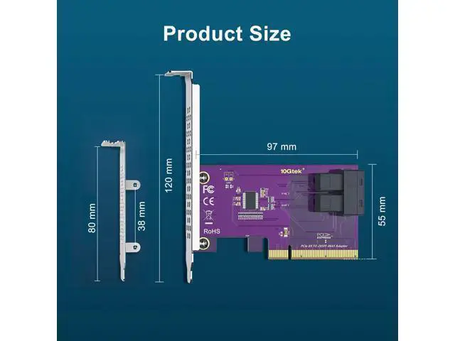 Alt view image 5 of 6 - Vszerda PCIe 3.0 x8 to Dual SFF-8643 U.2 NVMe Adapter, Bifurcation Required for (2) U.2 SSDs, Supports Windows/Linux/ESXi, RAID/Server/Storage Upgrade