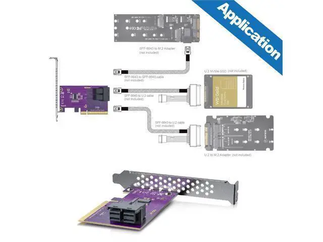 Alt view image 6 of 6 - Vszerda PCIe 3.0 x8 to Dual SFF-8643 U.2 NVMe Adapter, Bifurcation Required for (2) U.2 SSDs, Supports Windows/Linux/ESXi, RAID/Server/Storage Upgrade