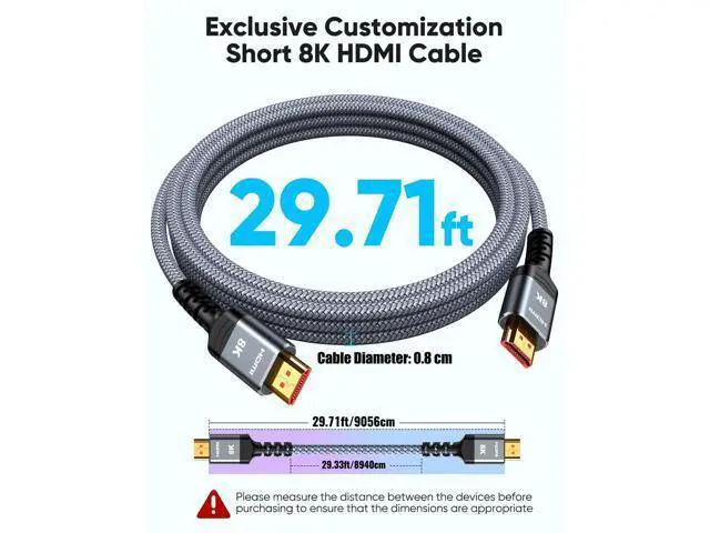 Alt view image 3 of 7 - Vszerda 8K HDMI Cable Long 2.1 30FT/9M, 48Gbps High Speed HDMI 4K120 144Hz Dynamic HDR 10 eARC HDCP 2.2&2.3 Compatible for PS5, Blu-ray Player and Monitor