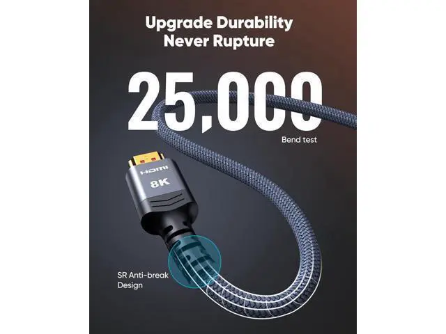 Alt view image 5 of 7 - Vszerda 8K HDMI Cable Long 2.1 30FT/9M, 48Gbps High Speed HDMI 4K120 144Hz Dynamic HDR 10 eARC HDCP 2.2&2.3 Compatible for PS5, Blu-ray Player and Monitor